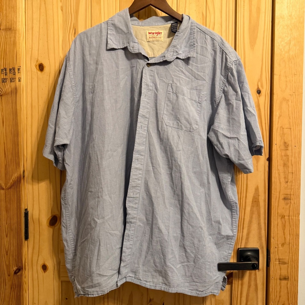 Wrangler Authentics Mens 3XL Blue Short Sleeve Cotton Button Down Shirt HXP0NBB